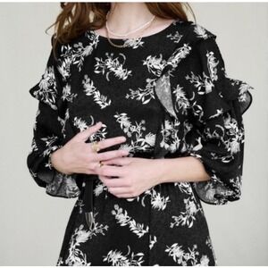 Good Hart Matilda Jane Waverly Black White Floral Dress Size XXL Ruffle Feminine
